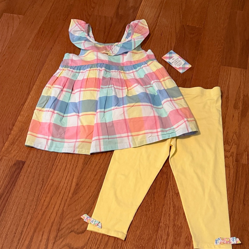 Tommy Bahama Pastel Plaid Top with Yellow Leggings - Girls